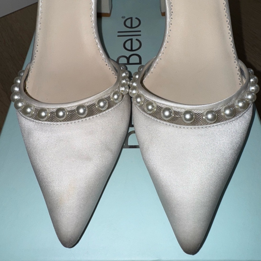 Bella belle EMERY double strap silk pearl block heel wedding shoe - Picture 5 of 11